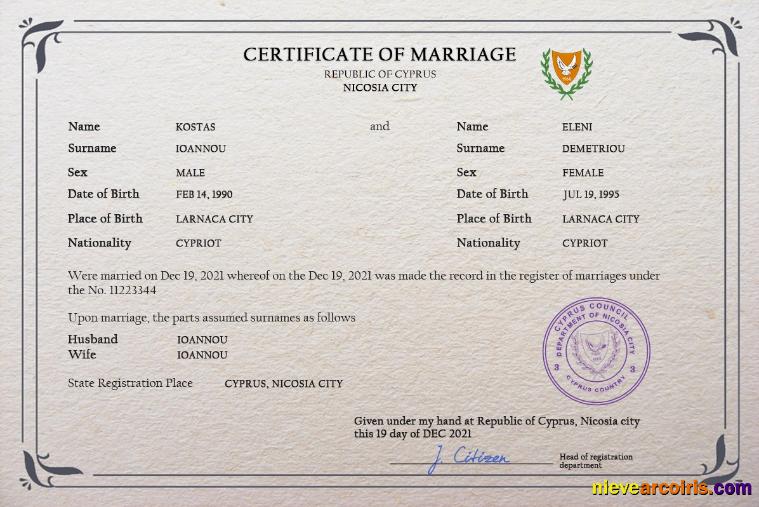 Cyprus marriage certificate